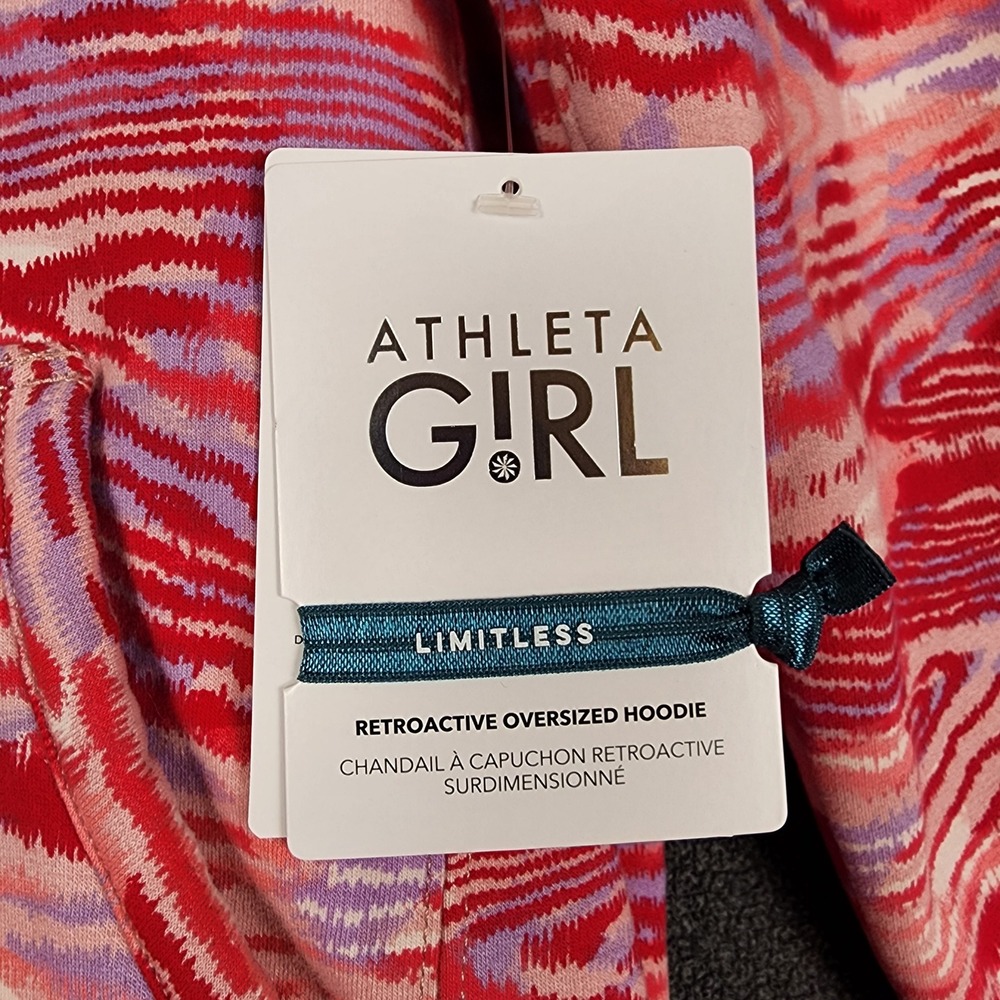 Athleta Girl Retroactive Oversized Hoodie‎ Pink Purple Ikat Fleece XL 14 NWT - Picture 3 of 11